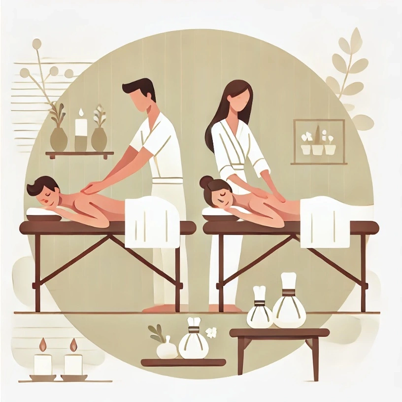 Ilustrasi pasangan menikmati couple massage panggilan di Jogja oleh terapis profesional untuk relaksasi dan kesehatan